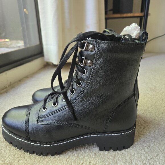 BRAND NEW River Island black leather combat boots UK 4/EUR 37/US size 7 wide fit - Picture 5 of 6